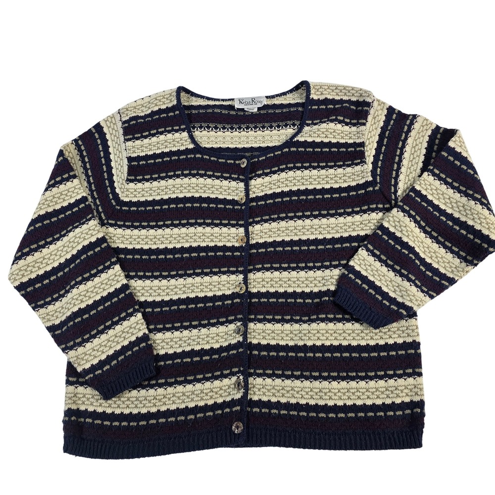 Reba Rose Women's‎ Striped Knit Cardigan Button Up Sweater Size Large